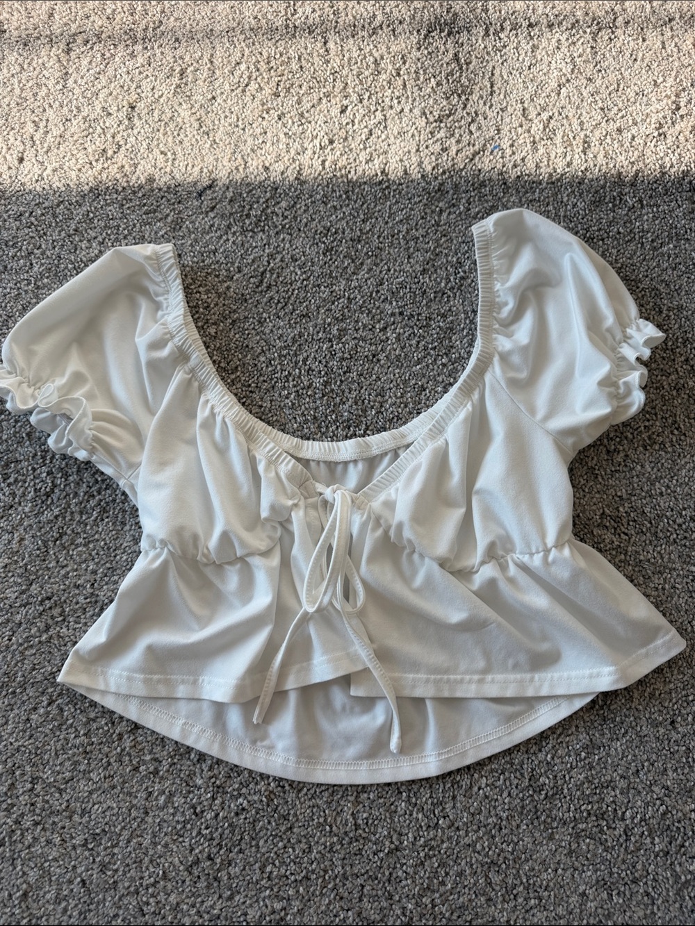 White Peasant Tie-Front Crop Top